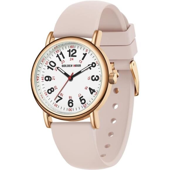 Waterproof Nurse Watch for Medical Professionals Students Women Pink Gold